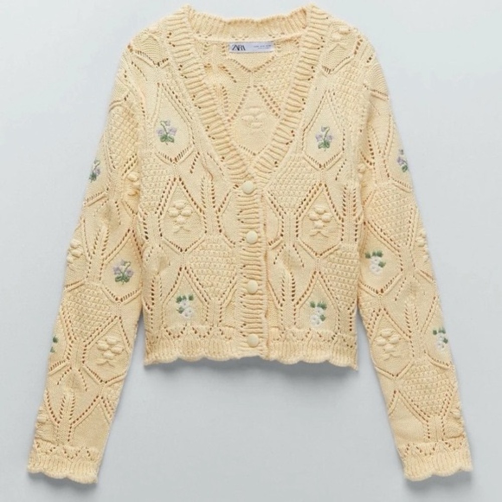 Zara Sold Out Crochet Floral Cardigan in Yellow